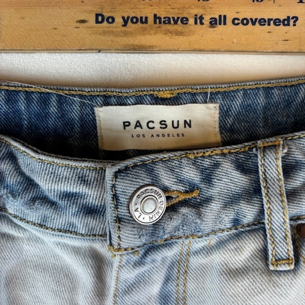 Pacsun High Rise‎ Women's Denim Shorts Distressed Frayed Hem Two Tone Size 26 - Picture 3 of 5